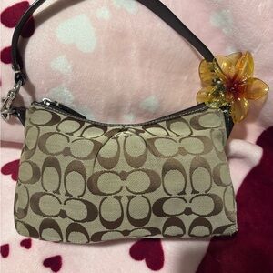 Coach Tan and Brown Signature Shoulder Bag